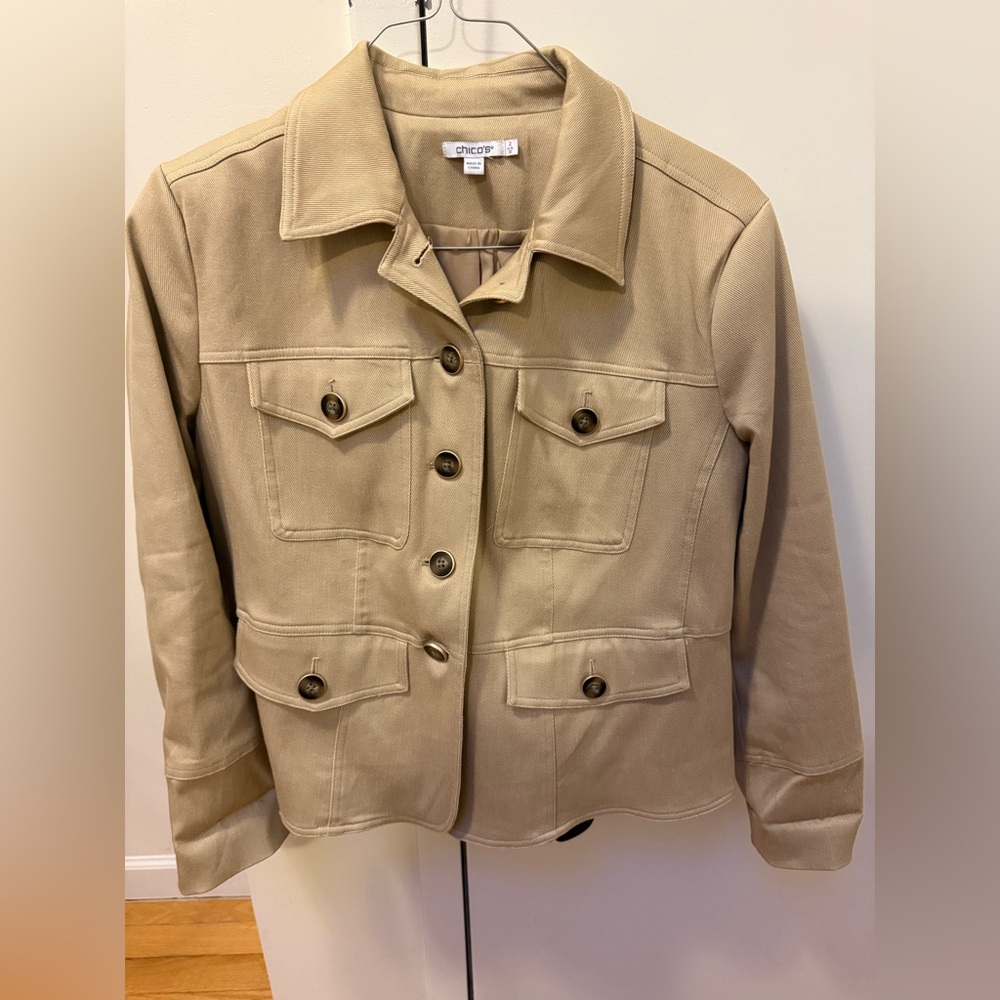 Chico's Women's Beige Button-Front Utility Jean Jacket